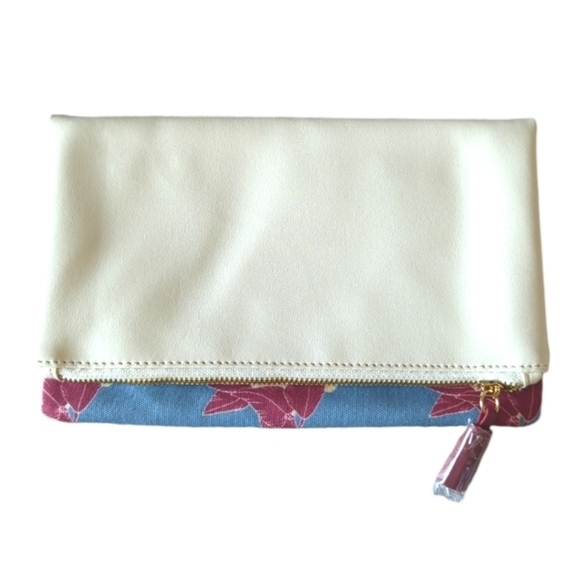 Rachel Pally Leather Trimmed Fold-over Clutch Cream Floral Pattern NWOT - Picture 13 of 14